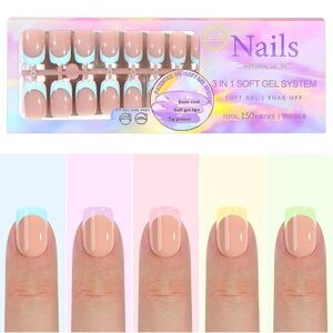 150 Pieces Colorful Pastel French Tip Nails Short Square